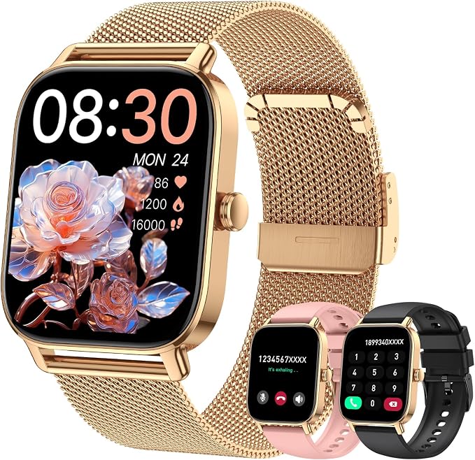 Smart Watch For Women Android/iPhone: Fitness Trackers Smartwatch 1.85" Bluetooth Calls Answer/Make IP68 Waterproof Womens Watches Activity Pedometer Heart Rate Monitor 130+ Sports Model 3 Bands