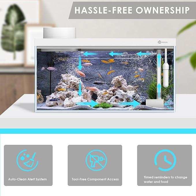 Smart Fish Tank Aquarium Kit with APP Control and Auto Feeder -1.5 Gallon Fish Tank Multi-Layer Filtration System Silent Pump & UHD Glass -16 Million DIY Colors Includes Mini Magnetic Scrubber Scraper