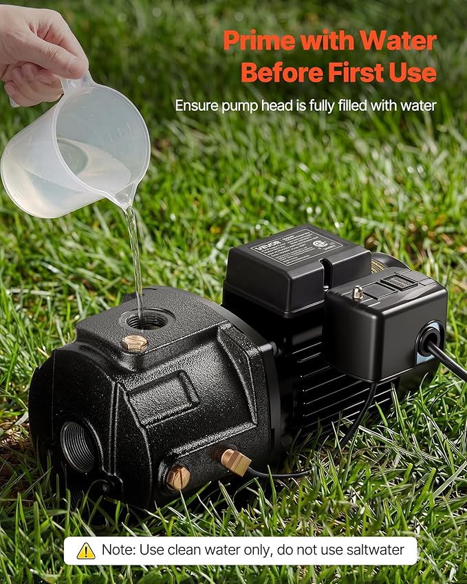 VEVOR 1 HP Shallow Well Jet Pump, AC 115/230 Volt, 1400 GPH Dual Voltage Cast Iron Well Jet Pump, with 164 ft Max Head Lift, Automatic Pressure Switch, for Garden Irrigation Lawn Sprinkler System