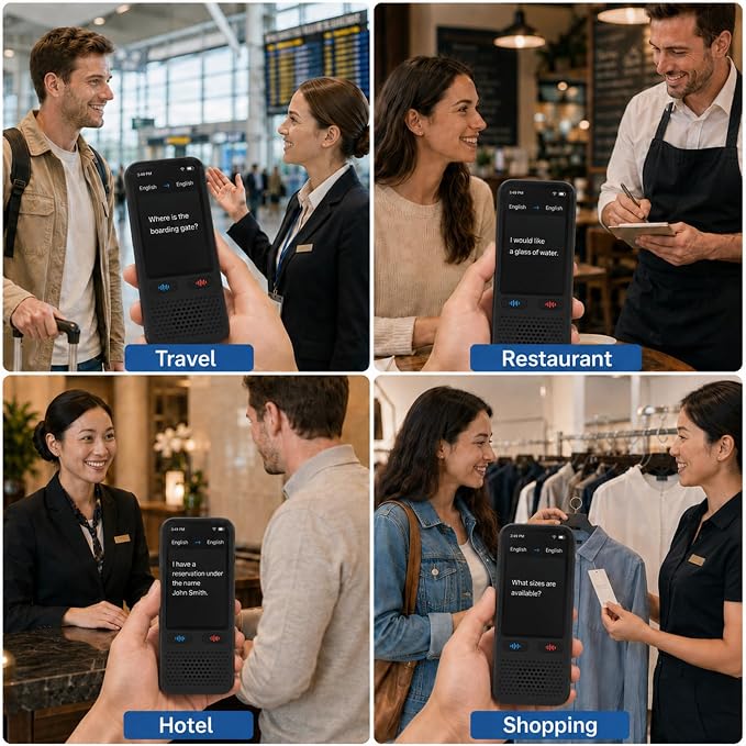Pocket Language Translator Device No WiFi Needed Two Way Instant Translator with Offline Voice Photo Translation for Travel English Spanish Menus Hotels