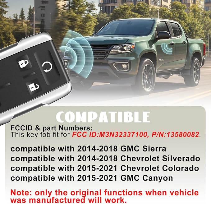 2PCS 4 Buttons Car Remote Key Fob Compatible for 2014-2018 GMC Sierra Chevrolet Silverado 1500 2500 3500, Chevrolet Colorado GMC Canyon 2015-2021