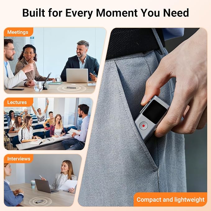 AI Digital Voice Recorder with Transcribe & Summarize, AI Note Taker for Meeting & Lectures, Voice Activated Recorder with Playback, Supports 90+ Languages Recording Device