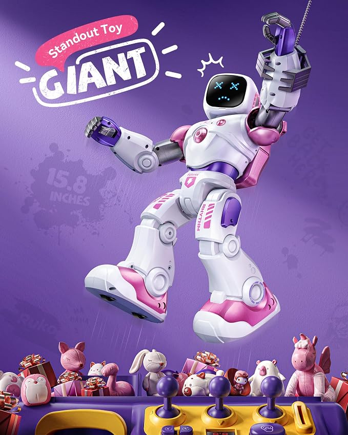 Ruko 1088 Interactive RC Robot Toy for Kids, Large Programmable Robot with App Control, Dancing, Birthday, for Boys & Girls Ages 4 5 6 7 8 9, Pink