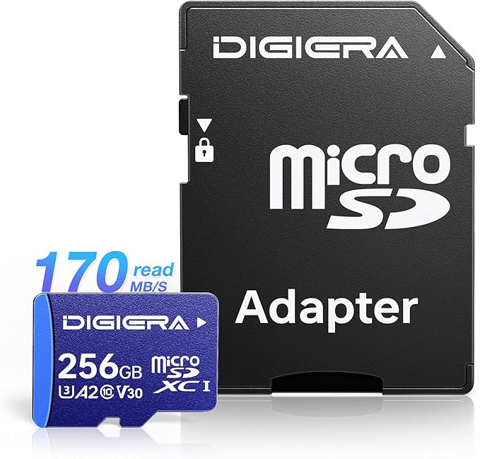 DIGIERA 256GB LT100 microSDXC UHS-I Memory Card with Adapter - up to 170MB/s, C10, U3, V30, 4K, A2, Micro SD Card for Smartphones, Tablets, Cameras, Gaming Consoles, and Drones (1 Pack)