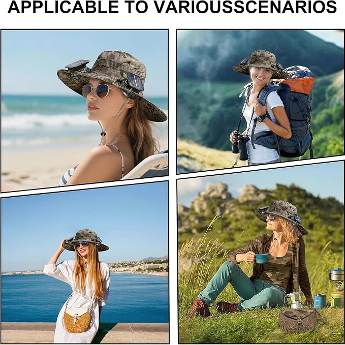 Outdoor Wide Brim Sun Hat with 2 Solar Powered Fan, Bucket Hat for Men Women, Fishing, Gardening & Beach Hat for Men