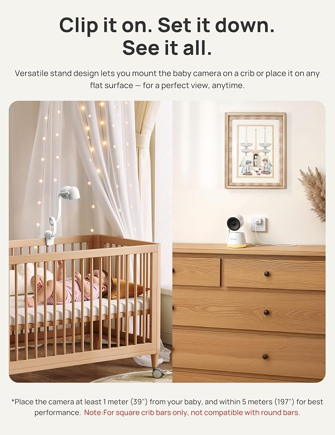 Dr.Care LumiView Plus Smart WiFi Baby Monitor with Clip Mount - 5.5" 1080P Split Screen & 2K Camera, Privacy Mode, Cry & Motion Alerts, 5000mAh Removable Battery, RGB Night Light, HD Night Vision