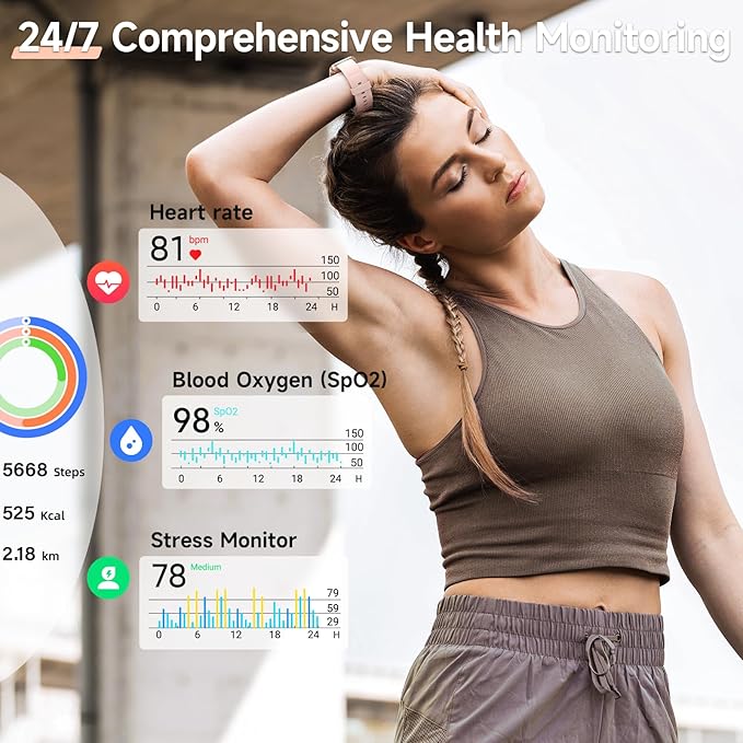 Smart Watches for Women, 1.8" Touch Screen Fitness Tracker for Android & iPhone, Answer/Make Calls, Alexa Built-in, Heart Rate/Sleep/SpO2 Monitor Smartwatch, IP68 Waterproof 101+ Sport Modes, 2 Bands