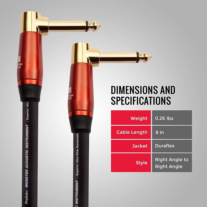 Monster Prolink Acoustic Instrument Cable - 8 in - Right Angle to Right Angle