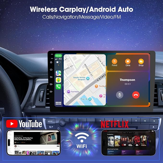 9 Inch Wireless Carplay Screen for Car,Double Din Car Audio Receivers with Voice Control,HD Portable Car Stereo Touch Screen with Backup Camera