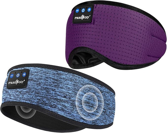 MUSICOZY Sleep Headphones Bluetooth Sports Headband, Wireless Music Sleeping Headphones Sleep Eye Mask Earbuds for Side Sleepers Workout Running Travel Yoga Office, Pack of 2
