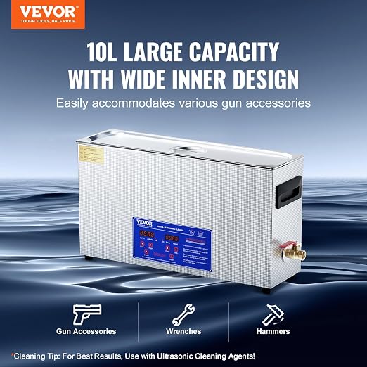 VEVOR 10L Sonic Gun Cleaner, 300W Professional Ultra Sonic Cleaning Machine with Timer & Heater, 40kHz Digital Sonic Cleaner with Basket for Gun Parts, Bullets, Military Supplies