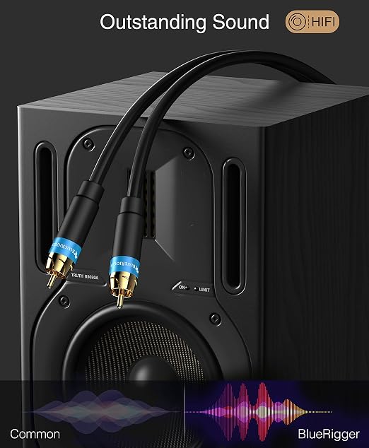 BlueRigger Subwoofer Cable 15FT (Dual Shielded RCA Cables for Subwoofer) Gold Plated, RCA Male to Male – Subwoofer RCA Cable for Amplifier, DAC, Receiver, Home Theater, HDTV, Soundbar