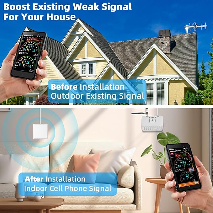 Cell Phone Booster for Home Office | 2 Inside Antennas| Boosts 5G & 4G LTE | Cell Phone Signal Booster for All U.S. Carriers| Up to 6000 Sq.Ft | FCC Approved