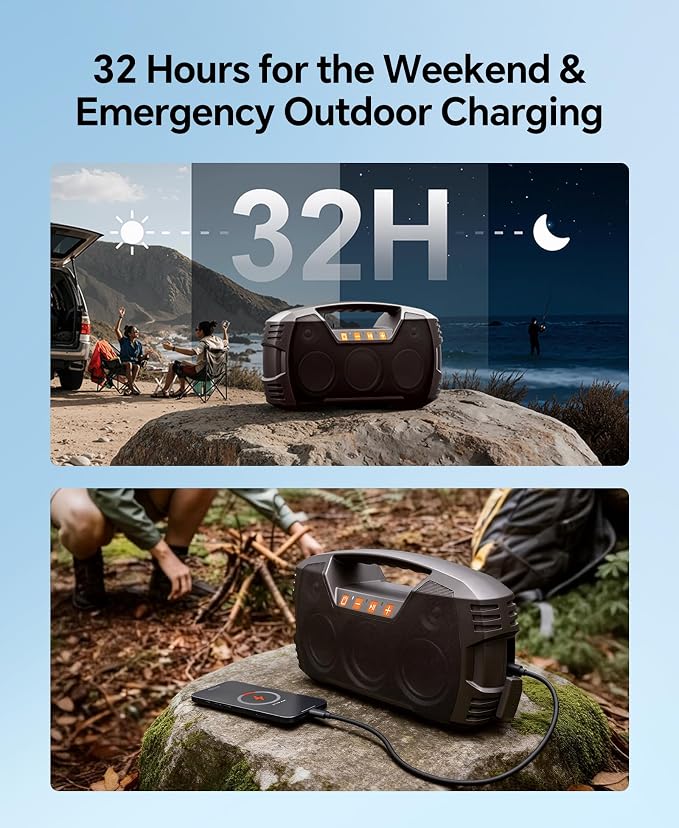 IPX7 Waterproof Outdoor Bluetooth Speaker, Wireless, 90W(Peak), 32H Playtime, Floating Design, Deep Bass & Loud Stereo Sound, Portable with Handle, Rugged for Pool, Beach, Kayaking, Hiking, Dark Brown