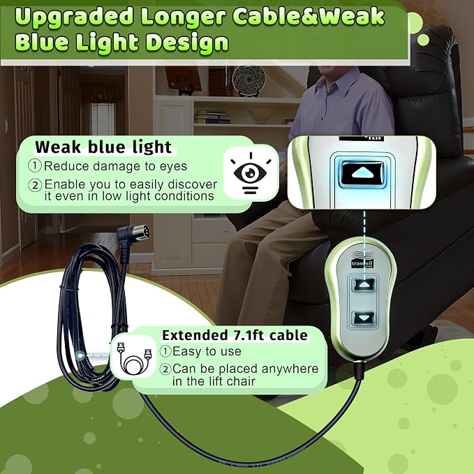 Upgraded Tranquil Ease 11560UX & 11560 5 Pin Lift Chair Remote Fit for Inseat, Best Home Furnishings Lift Chairs, Lighted Hand Control, Power Recliner Switch Three-Year Free Replacement