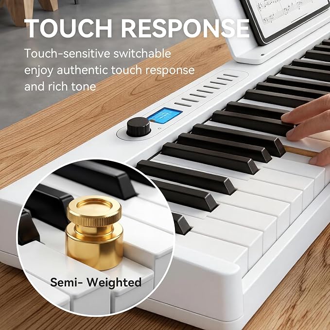 Carina Piano Keyboard, 88 Keys Full Size Semi Weighted Foldable Piano, Portable Electronic Keyboard Piano, Sustain Pedal, Keyboard Stickers, Music Stand and Piano Bag (White)