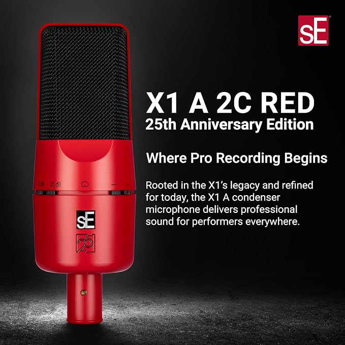 SE ELECTRONICS X1 A 2C Large Diaphragm Condenser Microphone with 100 Hz Filter & -20 dB Pad - XLR Condenser Mic for Singing & Instruments - Professional Studio Microphone for Recording (Red)