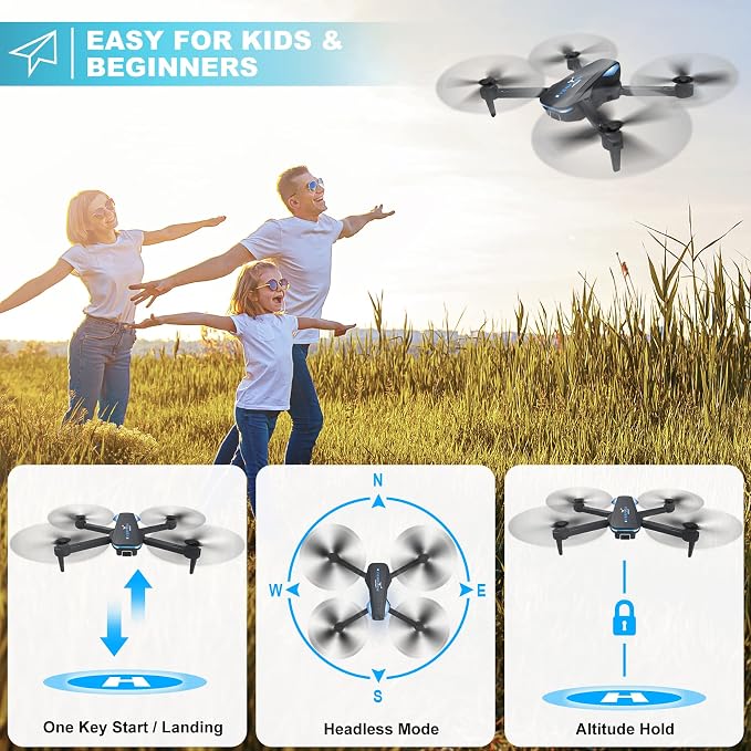 Drone with 1080P Camera for Beginners and Adults, Foldable Remote Control Quadcopter with Voice Control, Gestures Selfie, Altitude Hold, One Key Start, 3D Flips, 2 Batteries, Toy for Beginners