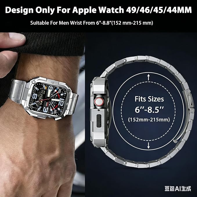 Casual Stainless Steel Case with Band Compatiable for 49mm Apple Watch Ultra Bands for Men,Metal Apple Watch Bumper Case Cover with Strap for iWatch Band Ultra 3/2/1,Titanium