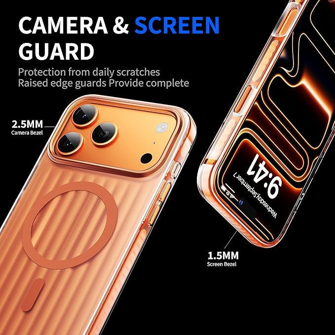 Strong Magnetic for iPhone 17 Pro Max case,1XLens Protector[10Ft Military-Grade Protection] Compatible with fit MagSafe Shockproof Slim Thin Cover case for iPhone 17 Pro Max 6.9 inch,Orange Metal