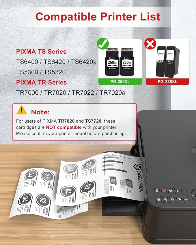 EaseFusion 260XL Black Ink Cartridge Replacement for Canon 260 PG-260 PG-260XL PG260 PG260XL, Compatible with PIXMA TS6420a TS6420 TR7020a TS5300 TS5320 TR7020 Printer (2 Black, High Yield)