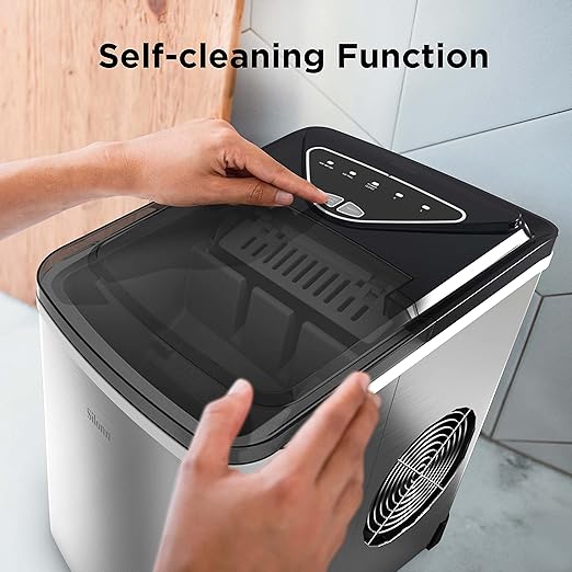 Silonn Countertop Ice Maker Machine, 9 Ice Cubes Ready in 6 Mins, 26 lbs/24 Hrs, Self-Cleaning Portable Ice Maker with Scoop & Basket, 2 Bullet Ice Sizes for Home, Kitchen, Office, Bar, Party