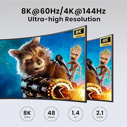 8K@60Hz HDMI+DP KVM Switch with 4-Port USB 3.0 Hub Dual HDMI Monitor KVM Switch for 2 Computers Supports Extended/Copy Mode, Keyboard & Mouse Sharing, Includes USB Cables & Remote Controller