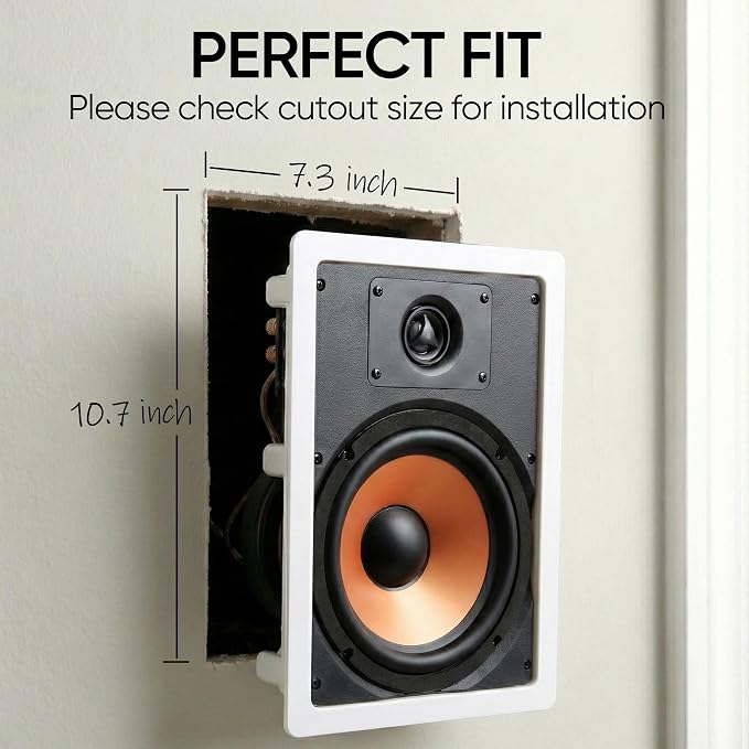 Micca M-6S 2-Way in-Wall Speaker, 7.3"(W) by 10.7"(H) Cutout, Home Theater, Whole House Audio, Indoor or Covered Outdoor, 6.5" Woofer, 1" Tweeter, White, Paintable, Each