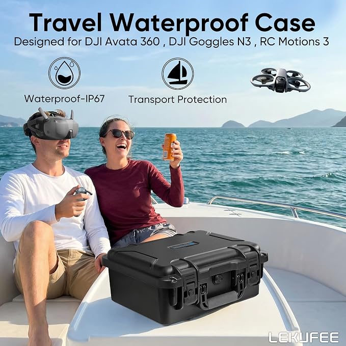 Lekufee Waterproof Hard Carrying Case for DJI Avata 360 Drone, Motion Fly More Combo, Battery (5 pcs), Goggles N3/3, RC Motion 3, DJI RC 2/RC N3/N2, FPV Controller 3, Accessories(Case Only)