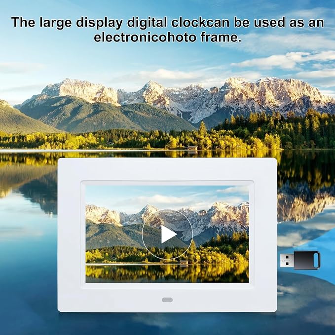 Johnziny 7 Inch Digital Clock with Day and Date for Elderly Large Display for Elderly Dementia Clock Customizable Alarms, 12 Alarms,4 Colors Display Digital Calendar Alarm Clock (White)