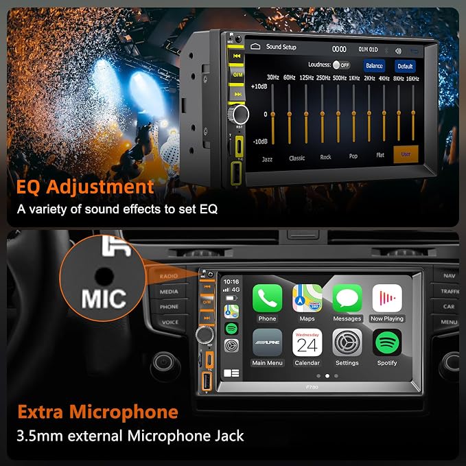 7" Wireless Double Din Car Stereo Carplay Radio Screen for Car Audio Receivers, Car Stereo with Backup Camera, Car Play Android Auto Touchscreen, Mirror Link, Bluetooth, AM/FM, Type-C
