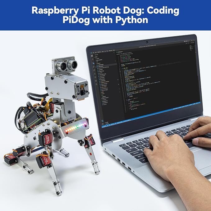 SunFounder PiDog AI Robot Dog Kit for Raspberry Pi 5/4/3B+/Zero 2W, Openclaw LLMs ChatGPT/Gemini/Grok, Voice&Video Recognition, Python, App, Gyroscope, Camera (RPI NOT Included)