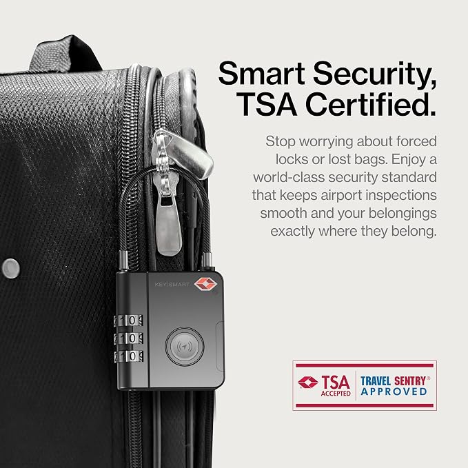 KeySmart SmartLock Tracking Luggage Locks, TSA Locks for Luggage, GPS Tracker, Combination Lock Compatible with Apple Find My App, Best Travel Essentials, Replaceable Non-Rechargeable Battery (1 Pack)