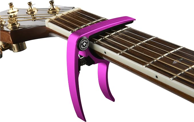 Guitar Capo (2 Pack) for Acoustic Guitars, Ukulele, Banjo, Mandolin, Bass - Made of Ultra Lightweight Aluminum Metal (1.2 oz!) for 6 & 12 String Instruments - Nordic Essentials (Pink+Purple)