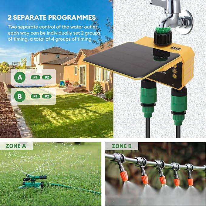 Smart WiFi Sprinkler Timer, Rain Delay APP Control Solar Water Timer with Accuracy Filter and Type C Charging, for Villa Yard Balcony Garden Roof Garden