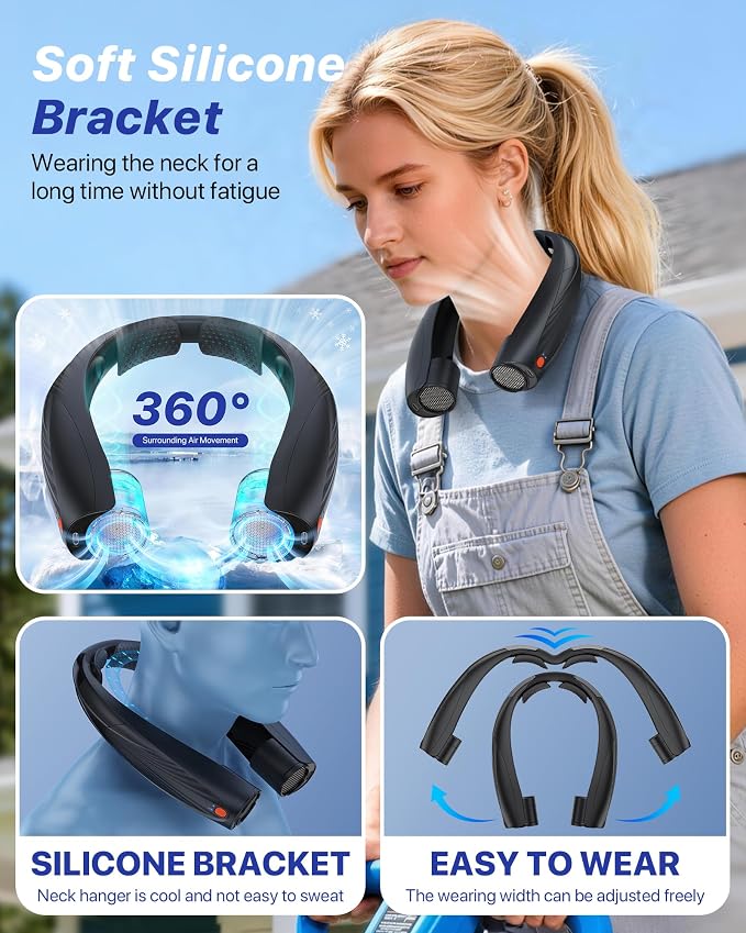 Kesguar Portable Neck Fan, 20H RunTime Cooling Fan, 6 Speeds 360° Airflow Personal Fan, Rechargeable Hands Free with 6000mAh Battery Wearable Fan Gifts for Women Men Outdoor Travel Camping