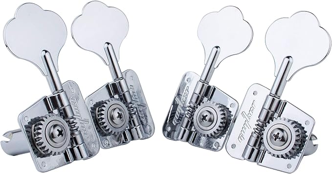 Guyker Bass Tuners (2R + 2L) - 1:20 Ratio Open Gear Tuning Key Pegs Machine Head Replacement for Electric Jazz Guitar Bass or Precision Instruments - GK530 Chrome