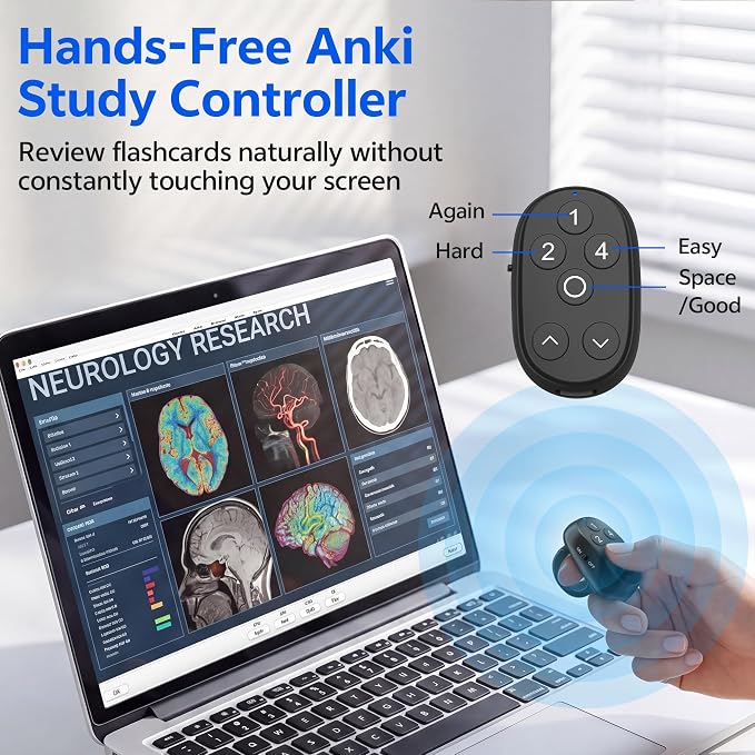 Anki Remote Clicker Ring, Zero-Setup Hands-Free Study Deck Controller with Up & Down Navigation Buttons, Rechargeable Wireless Flashcard Remote for iPhone, iPad, Mac, Android & Windows