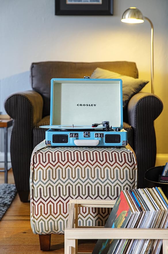 Crosley CR8005F-TU Cruiser Plus Vintage 3-Speed Bluetooth in/Out Suitcase Vinyl Record Player Turntable, Turquoise/White