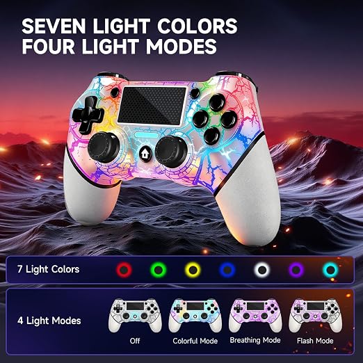 AceGamer 2 Pack for PS4 Controller, Hall Effect Joysticks & Programmable Back Buttons, Wireless Controller for PS4/Pro/Slim/PC, RGB Light/Turbo/Vibration/Motion/3.5mm Audio Jack!