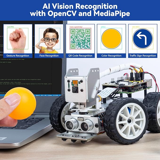 SunFounder Picar-X AI Robot Smart Car Kit for Raspberry Pi 5/4/3B+/Zero 2w, Openclaw LLMs ChatGPT/Gemini/Grok, Voice&Video Recognition, Python, Scratch, Camera (RPI NOT Included)