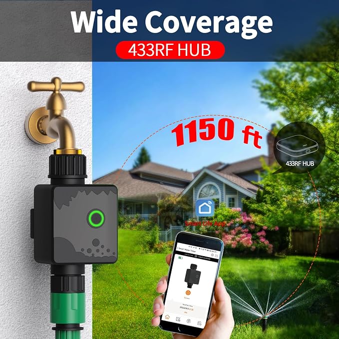 WiFi Water Timer for Garden Hose, Sprinkler Timer with 1 Outlet for Lawns and Yard, Rain Delay/Remote/Manual/Automatic Drip Irrigation System Programmable Faucet