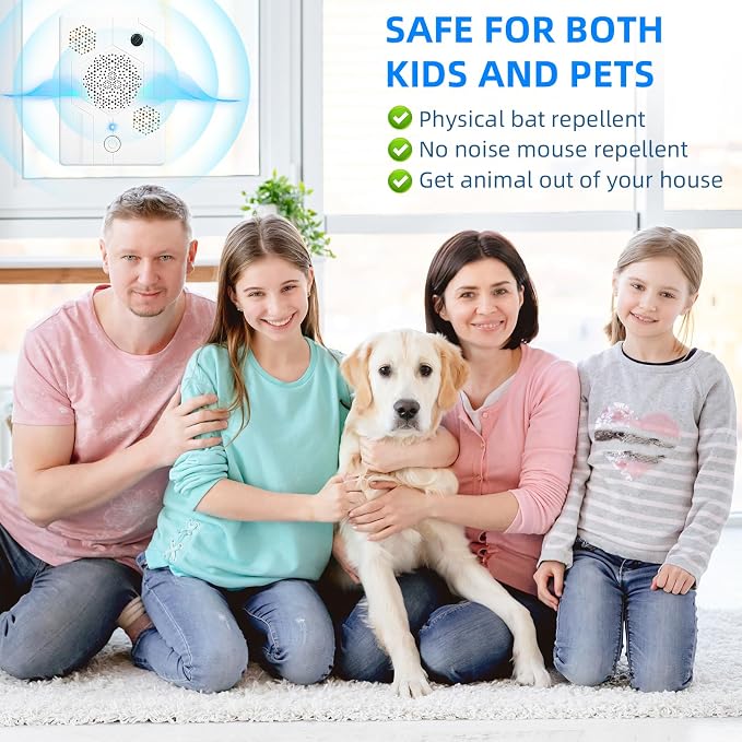 4 Pcs Ultrasonic Bat Repellent for Attic, Rechargeable Bat Deterrent Devices Outdoor Indoor, Electronic Bird Repellent Bats Keep Away Reject Repelling System Removal Device for House Porch Farm