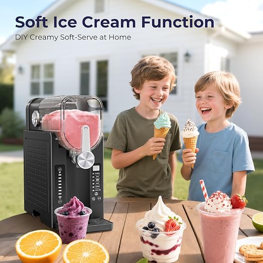 Slushie Machine, No Ice Needed Slushy Maker for Home, Real-Time Temp Display, Frozen Drink Maker with 6 Preset Programs for Ice Cream, Frappés, Milk Shake and More, Black, 1 Pack+3Modes