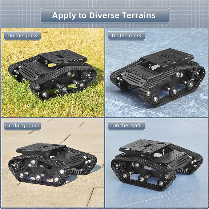 Robot Tracked Tank Car Chassis, Shock Absorbing Robot Chassis Full-Metal Robotic Moving Platform Track for Raspberry Pi Arduino Jetson Microb DIY Maker Smart Car Learning Kit