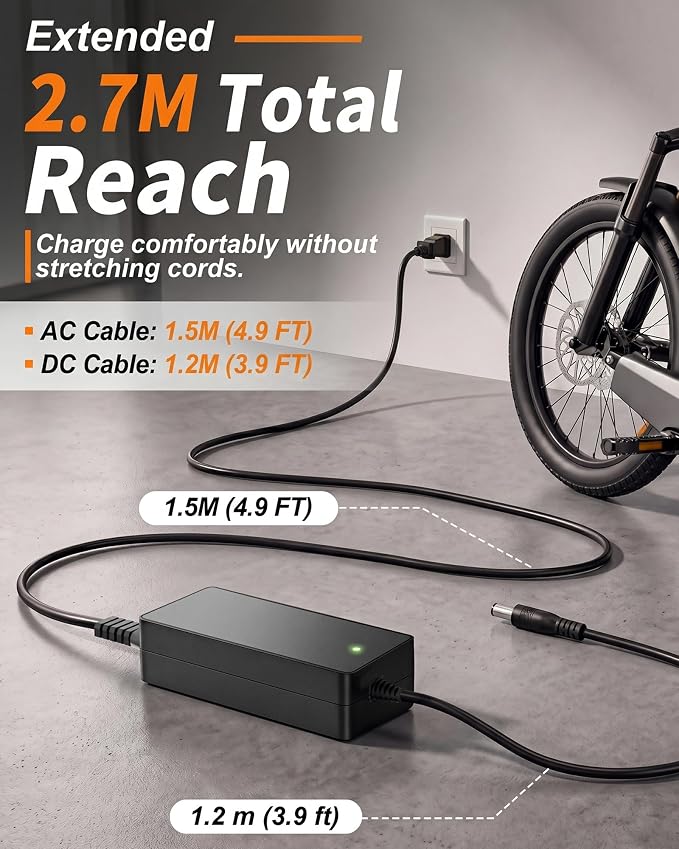 VHBW 42V 2A E-Bike Charger Compatible with Aventon Pace 350 350.2 350.3, Soltera SS 7S Soltera 2 2.5, Replacement Adapter for 36V Lithium Battery, 8.86 ft Cable