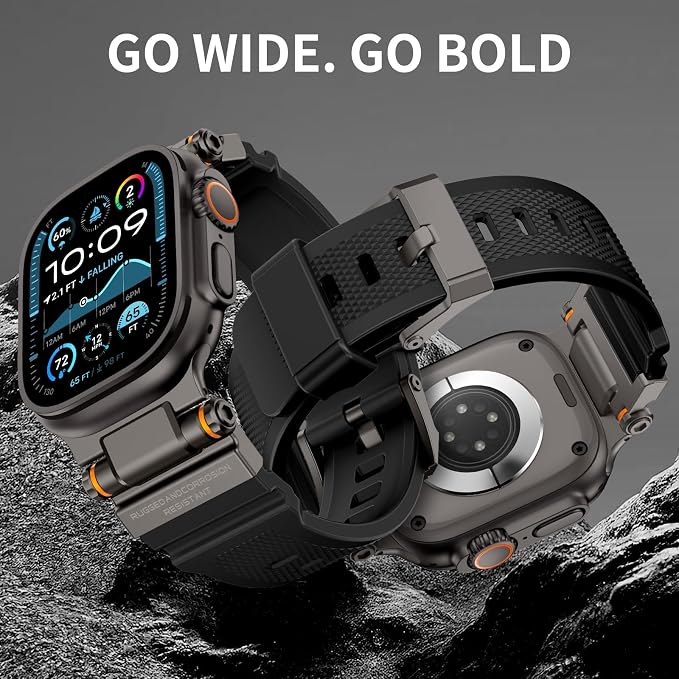 FOAMUNOC Rugged Band Compatible with Apple Watch Ultra 3/2/1 Band 49mm/46mm/45mm/44mm/42mm, Metal Connector with Strap for iWatch Ultra Series 11/10/9/8/7/6/SE3/SE2/SE/5/4/3/2/1, Space Gray Black