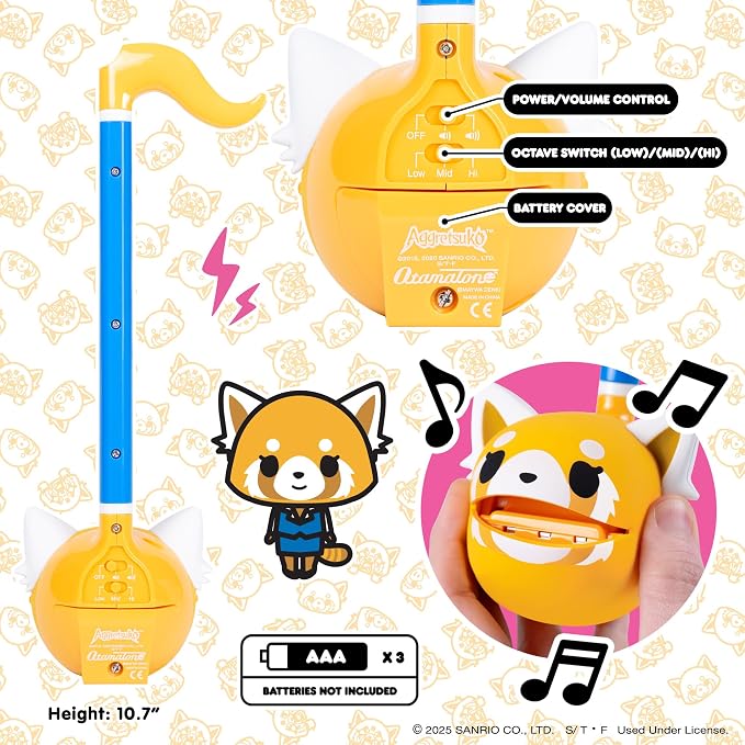 Otamatone Classic Aggretsuko Happy Sweet [Officially Licensed Sanrio] Japanese Character Electronic Musical Instrument Portable Synthesizer from Japan Maywa Denki for Children Kids and Adults Gift