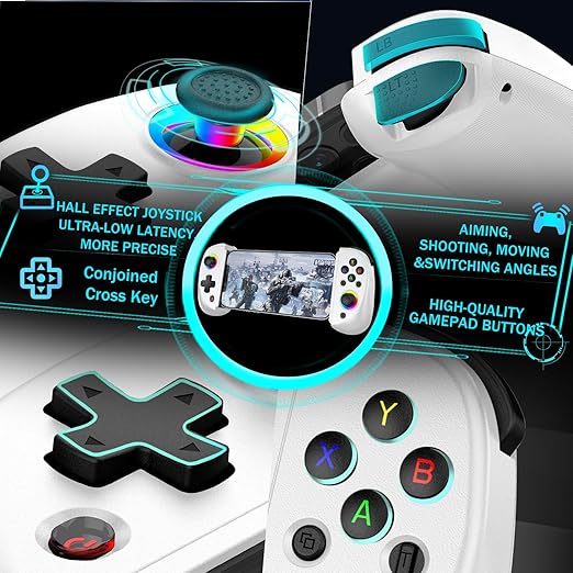 arVin Mobile Gaming Controller for iPad/Tablet[Within 5-10"] Wireless Gamepad for iPhone/Android/PC/Switch/PS4, with RGB Hall Effect Joystick/Turbo/6-Axis Gyro/Vibration/Support Streaming/Cloud Gaming