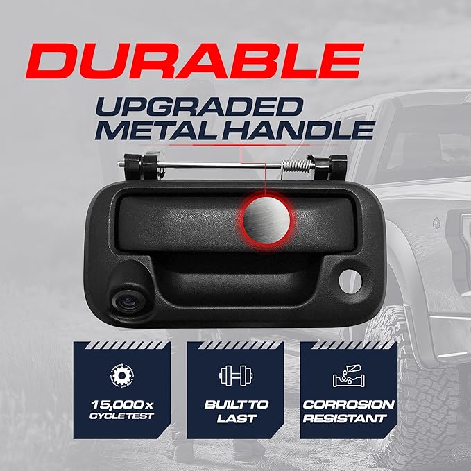Master Tailgaters Black Metal Tailgate Handle with Backup Camera Replacement for Ford F150 F250 F350 F450 F550 (2005-2016) | IP68 Waterproof | Parking Grid Lines Available | Easy to Install